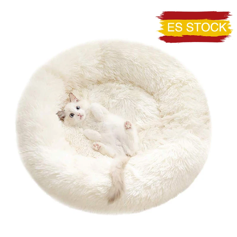 Cesta redonda de felpa para cama de perro, caseta para gatos, saco de dormir cálido para invierno, nido de gatos, cojín largo de felpa suave para mascotas, perros medianos y grandes
