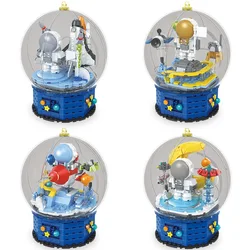 Bloques de construcción de diseño espacial para niños, Juguete Musical de bola de cristal, caja de música, bricolaje, luz eléctrica