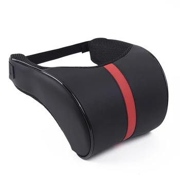 

Memory Pillow 18cm *28cm *10cm Soft Relieving fatigue Adjustable Leather Black+Red Strip Headrest Sale