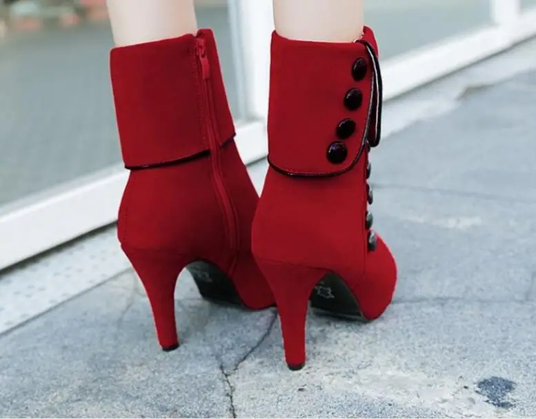 Winter new Button female Zippered round head boots high heel women's boots high heel shoes women comfortable wild fashion boots