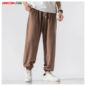 

Sinicism Store Men Solid Chinese Style Spring Sweatpants Mens 2020 Cotton Linen Loose Trousers Male Oversize Toursers Pants 5XL