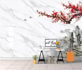 

CJSIR 3d Wallpaper Custom Wallpaper Mural Jazz White Marbled Plum Stone Wall Papel De Parede Wallpapers for Living Room