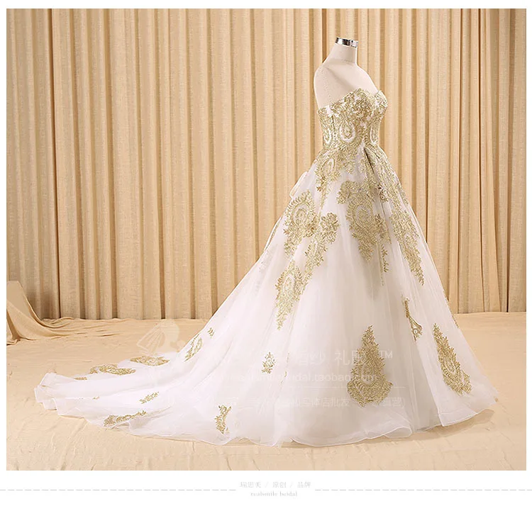 Vestido de noiva настоящая фотография Роскошные трапециевидной формы с вышивкой золотого цвета с длинными рукавами и аппликацией из бисера Милая свадебное платье платья для матери невесты - Цвет: Белый