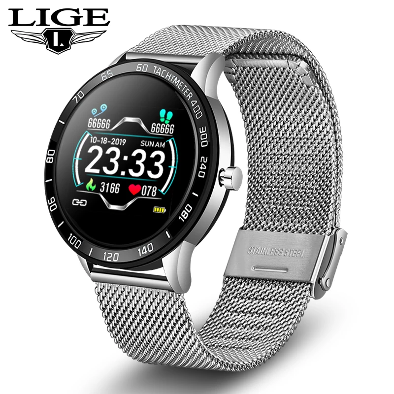 All Silver LIGE, умные часы, водонепроницаемые, спортивные, для iphone, телефона, умные часы, монитор сердечного ритма, функции кровяного давления для женщин, мужчин, детей - Цвет: All Silver