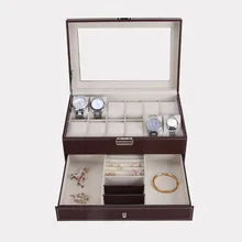 Съемный 12 ячеек, коробка для хранения часов, двойной слой из искусственной кожи, чехол для часов, органайзер, коробка для хранения ювелирных изделий, держатель, 2 цвета