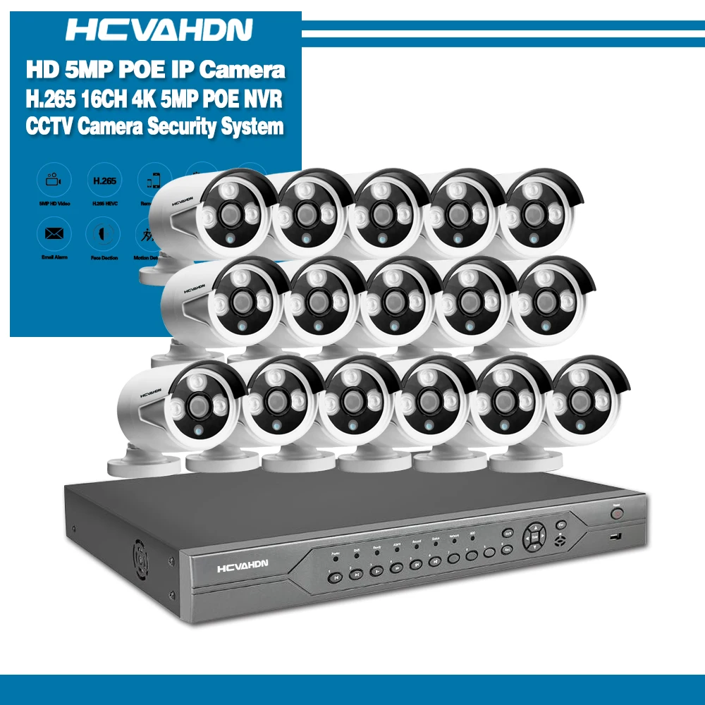 H.265 16CH 4K 5MP CCTV система безопасности HD POE NVR комплект 4.0MP пуля наружная ip камера P2P onvif