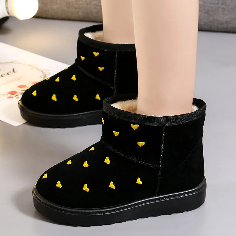 

Children Cotton Boots Classic Candy Colors Girls Winter Shoes Warm Plush Kids Snow Boots Fashion Heart Print Non-slip Ankle Boot