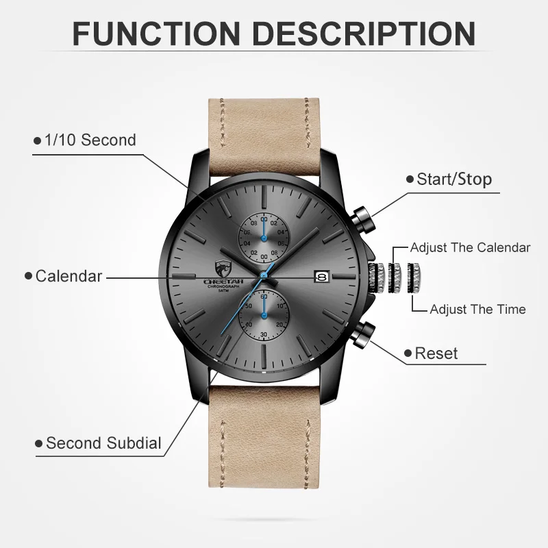 Reloj Hombre CHEETAH стильная простота часы спортивные мужские наручные с кожаным