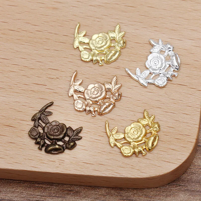 200 PCS 13mm Gold Silver Plated Metal Brass Filigree Flower Slice Charms Base Setting DIY Handmade Jewelry Findings | Украшения и