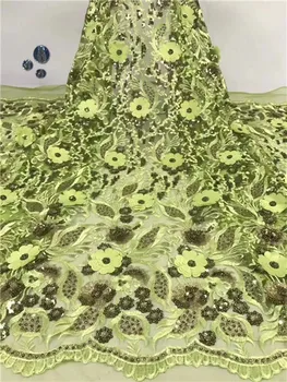 

2019 high quality French Nigerian sequins lace African tulle mesh sequence lace fabric for party dress 5 yards/lot