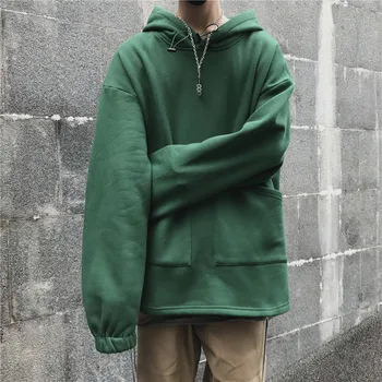 

Plus Velvet Thick Hoodies Men's Fashion Solid Color Large Pocket Hooded Sweatshirt Men Streetwear Loose Hip Hop Hoodie Mens