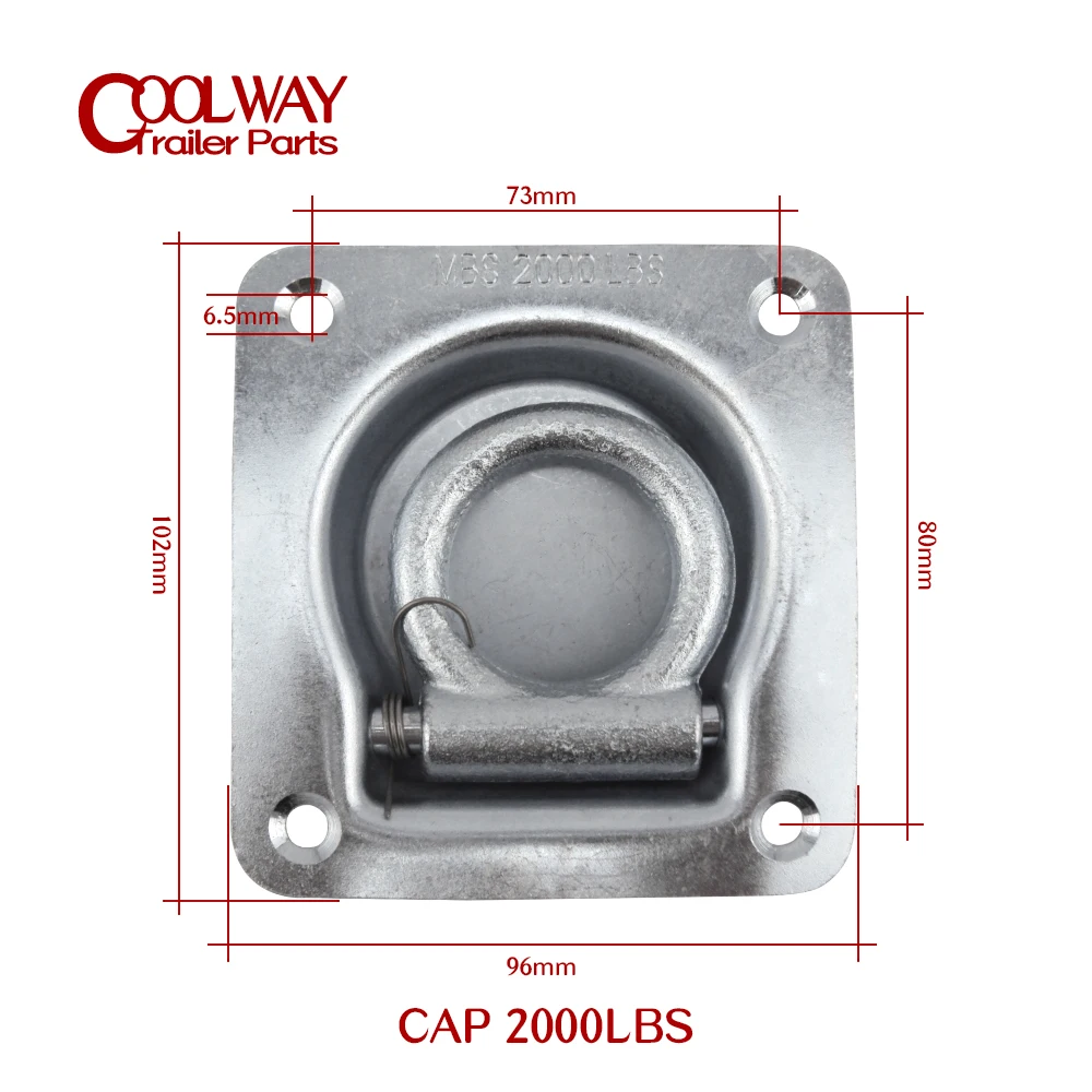 4PCS CAP 2000LBS Zinc Plated Recessed Tie Down Deck Rope Lashing Ring Point Anchor Round Hole Trailer Parts Accessories