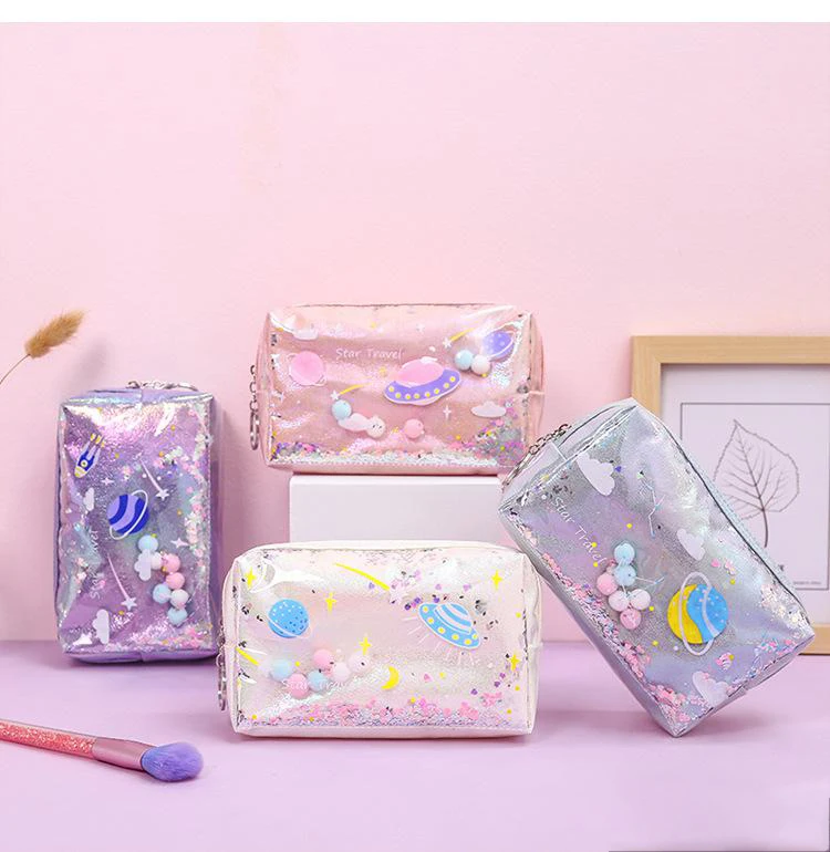 Star Pencil Case Glitter Large Capacity Pencilcase Pen Makeup Case Supplies Pencil Bag School Box Pouch Stationery pencil cases