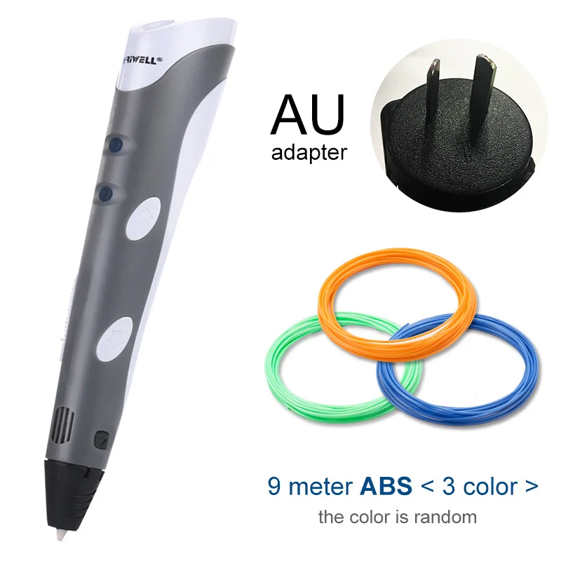 Grey AU Myriwell, 3D Ручка,, сделай сам, 3D печать, ручка с 100 м ABS/PLA нитью, креативная игрушка, подарок для детей, дизайнерский рисунок - Цвет: Grey AU