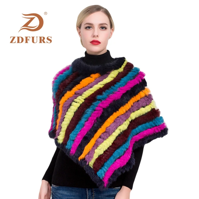 ZDFURS * зимняя горячая Распродажа Вязаное пончо из натурального кроличьего меха