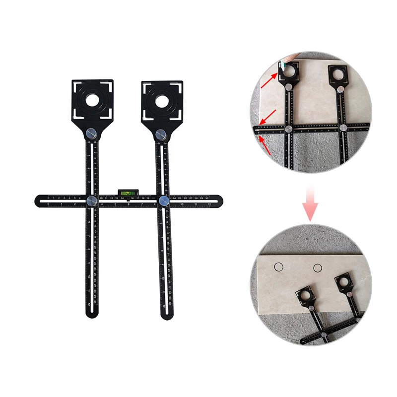 

Tile Hole Locator Multi-Functional Adjustable Tool Masonry Double Head Folding Ruler Wall Tile/Glass Fixed Punch Angle Measuring