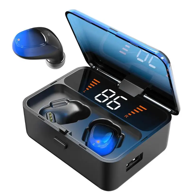 New ES01 TWS Bluetooth Earphones 5.0 9D Stereo Wireless Earbuds ir ear Gaming Headset IPX7 Waterproof mAh LED Smart Power