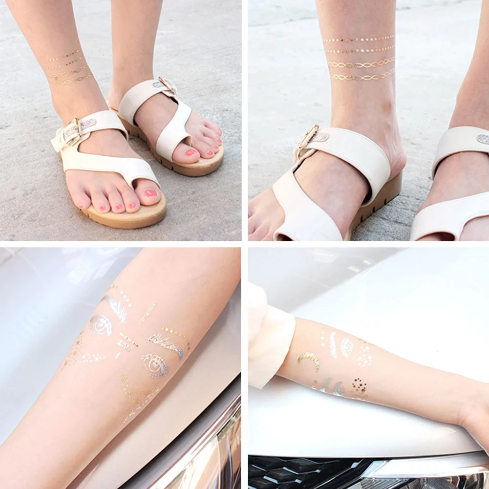2Pcs Waterproof Shiny Metallic Gold Glitter Tattoo Sticker Temporary Body Art Men Fashion Body Art Kids Children Hand Fake 2Pcs Waterproof Shiny Metallic Gold Glitter Tattoo Sticker Temporary Body Art Men Fashion Body Art Kids Children Hand Fake