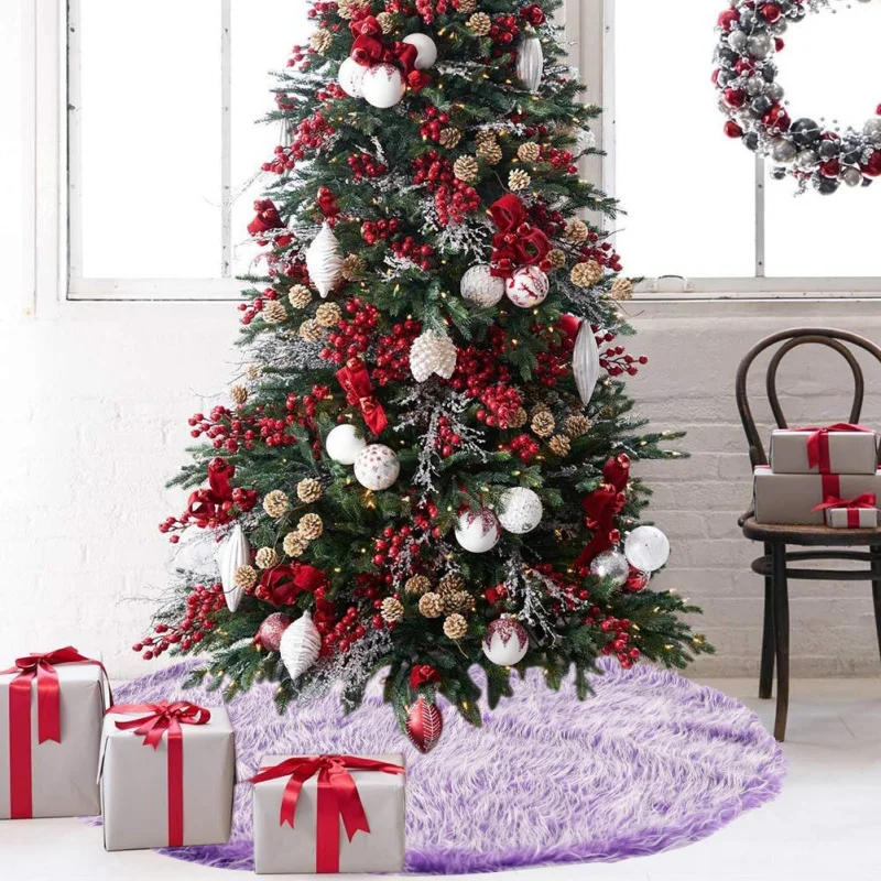 

Long Plush Christmas Tree Skirt With Invisible Nylon Clasp Xmas Tree Decorative Mat Holiday Home Decor Supplies