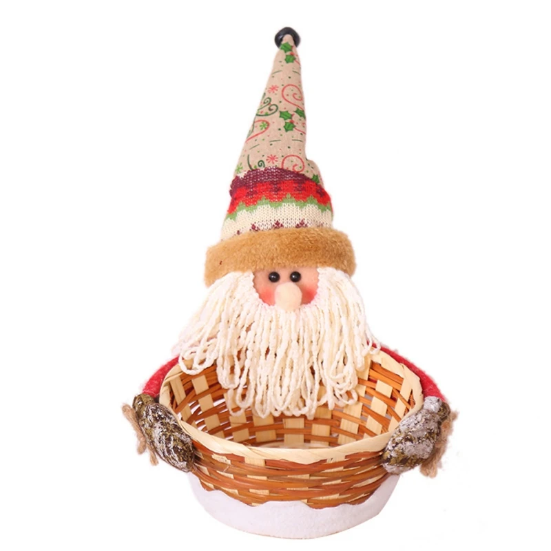 Cute Christmas Candy Storage Bamboo Xmas Gift Holder Basket Home Desktop Decoration Santa Claus Storage Basket Gift Ornament