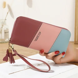 Long Patchwork Women Wallets Letter Tri-color Hit Color Female Tassel Wristband Zipper Coin Purses Card Holder Clutch Phone Bag