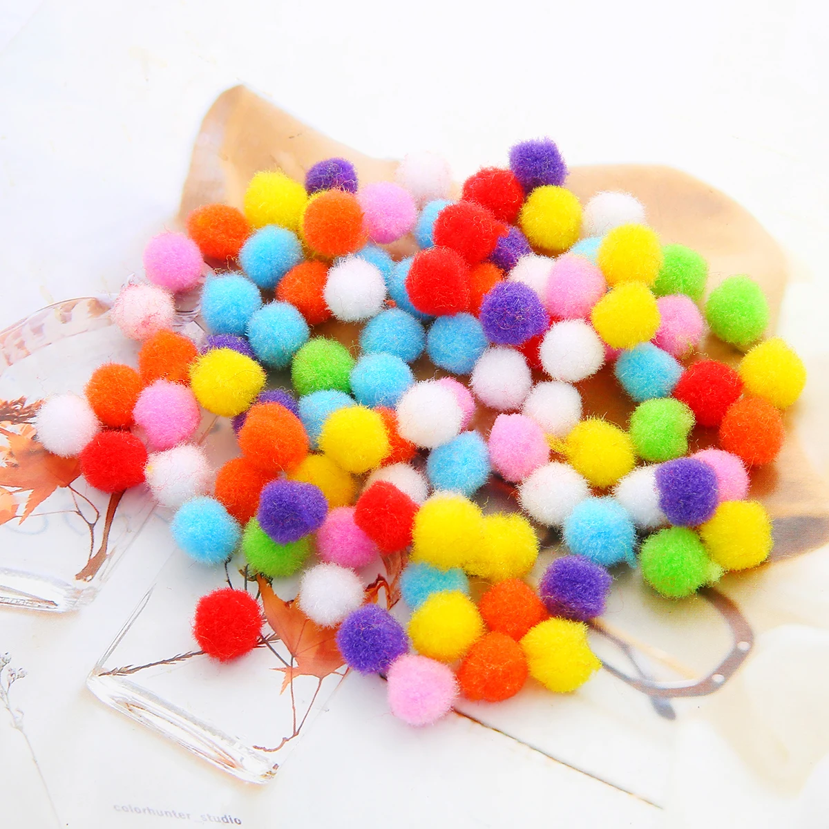10mm 300Pcs Mix Color Soft Round Shaped Pompom Balls Fluffy Pom Pom Fur Balls For Kids DIY Garment Handcraft Glue on Cloth Decor