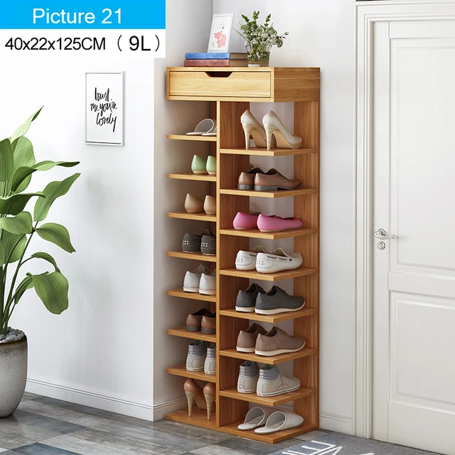 Zapatero de doble fila, organizador de madera para muebles del hogar, estantería para zapatos para sala de estar, armario de zapatos con cajón|Figuras y - AliExpress