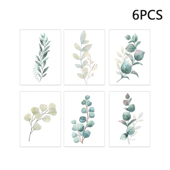 

6pcs/set Kitchen Unframed Bedroom Wall Painting Plant Decor Simple Housewarming Leaf Prints Botanical Studies Canvas Living Room