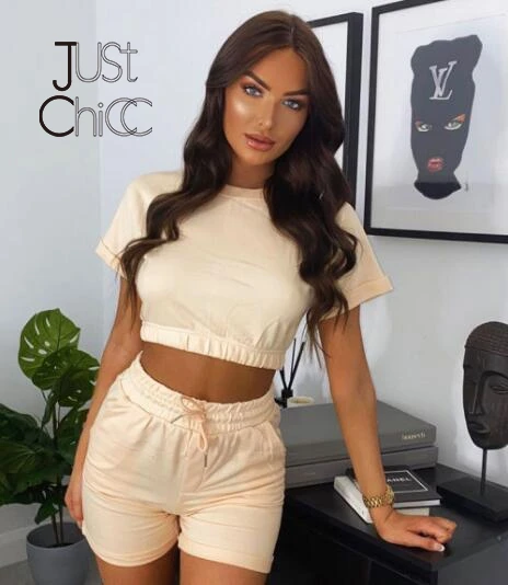 Justchicc однотонный хаки повседневный комплект из двух предметов укороченный
