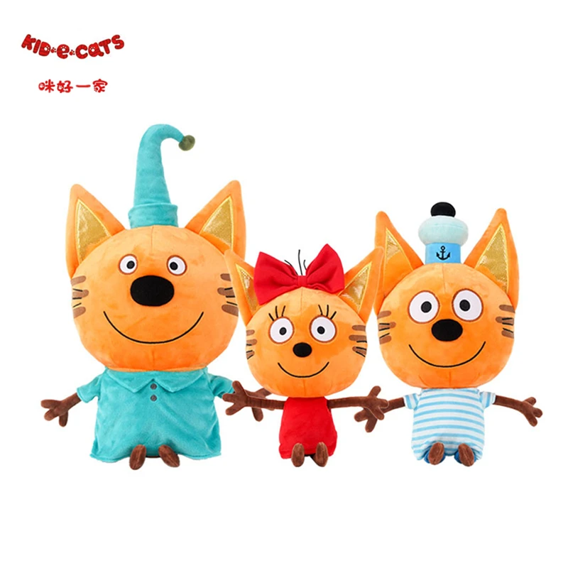 3Pcs/set Kid E Cats My Family Three Happy Cats Cookie Candy Pudding Russian Cartoon Animal Stuffed Plush Toys Dolls Kids Gift butterfly bath mat set 3pcs blue flower animal magical fantasy butterflies bathroom decor rug toilet seat cover non slip doormat