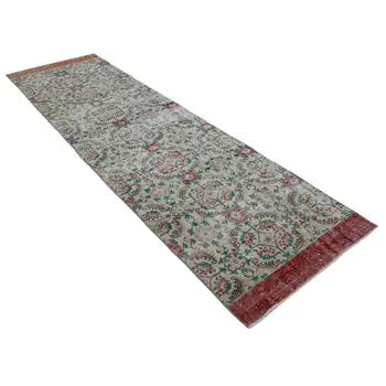 

92x309 Cm Beige Handmade Overdyed Runner Rug-3x10 Ft