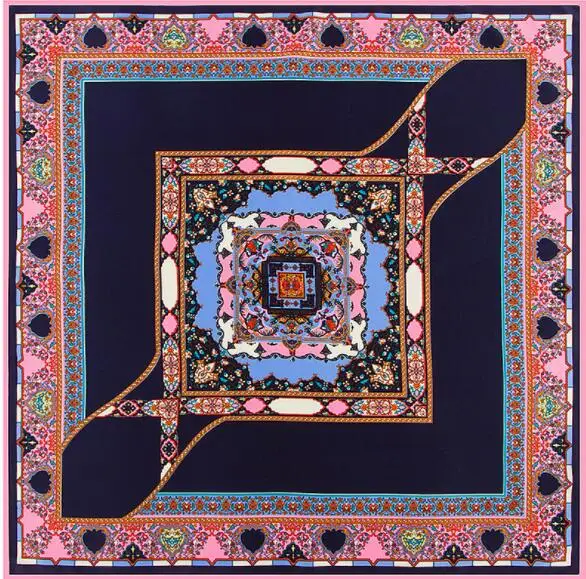 

100cm*100cm Twill Silk Women Silk Square Boheman Ethnic Style Flower Print Silk Scarf Femal High Quality Retro Brand Shawl