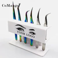 CoMango Acrylic Eyelash Tweezers Display Holder Custom Private Logo Rack 6 Holes Black Acrylic Eye-lash Extension Tools 1