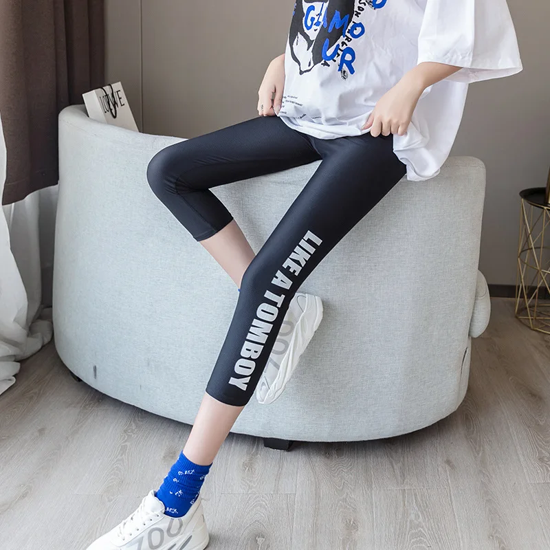 Ice Silk Leggings Women'S Summer Outdoor Ultra-Thin Cropped Pants Elastic Large Size Lattice Printing Girl Ninth Pants F5A139