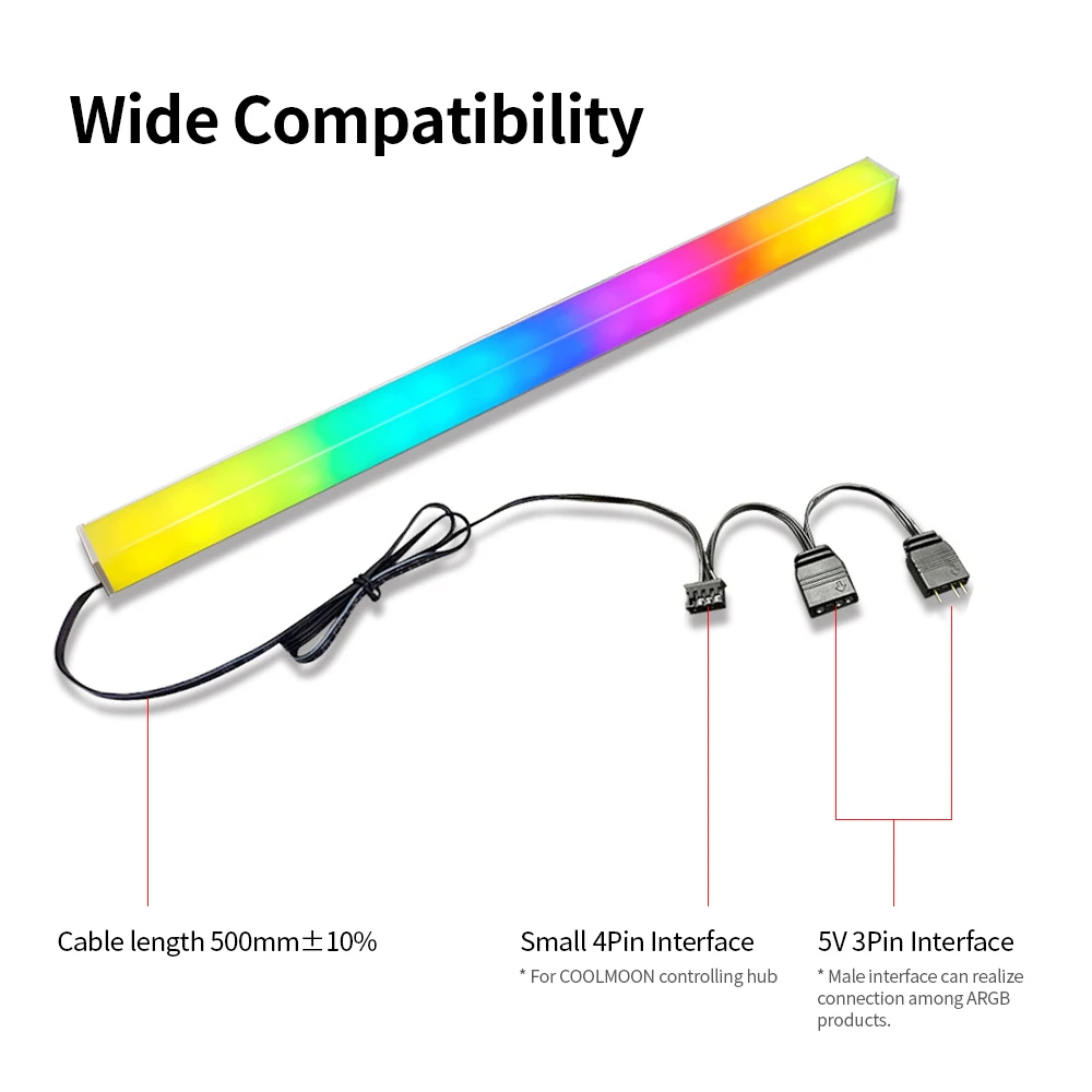 COOLMOON ARGB Diamond-Like LED Strip Magnetic RGB Light Bar Rainbow PC Case Light Bar with 5V 3Pin ARGB Header Sync Lighting