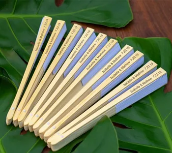 

10pcs Custom Wedding Gifts Fan, Wooden Paper Fan With Organza Bags, Personalied Wedding Bridal Party Guests Gifts
