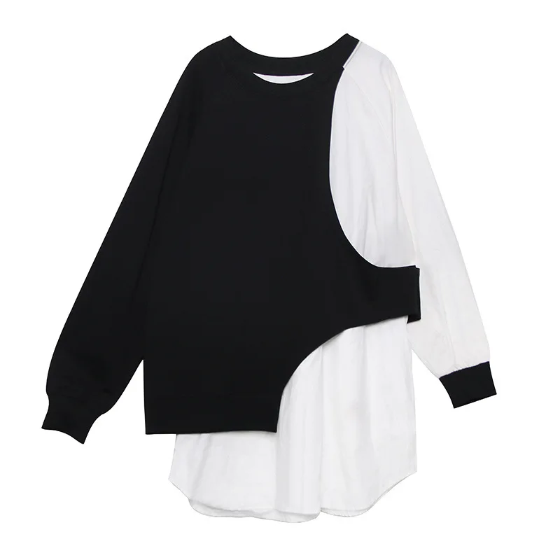 long sleeve Женская свободная футболка большого размера с О-образным вырезом, с длинным/коротким рукавом, базовая модная футболка, весна, осень, лето - Цвет: long sleeve