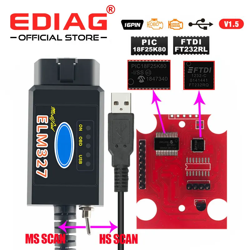 2019 ELM327 usb FTDI чип с переключателем считывателя кодов для F0.rd HS CAN и MS автомобильный