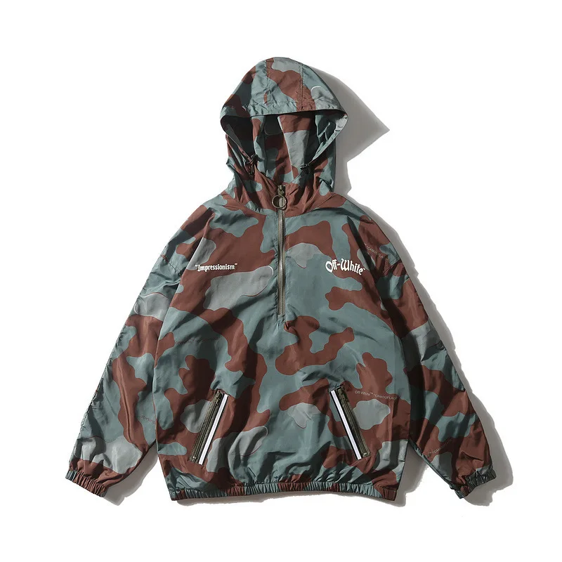

Europe And America Popular Brand Ow Camouflage Versatile Casual Pullover Jacket Breathable Thin Men And Women Couples Raincoat J