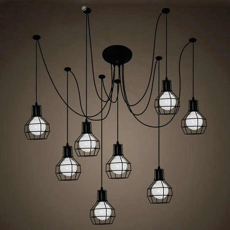 Современный Большой паук промышленный Черный винтажный подвесной светильник Лофт led 10 головок E27 подвесные светильники для гостиной ресторанов кухни