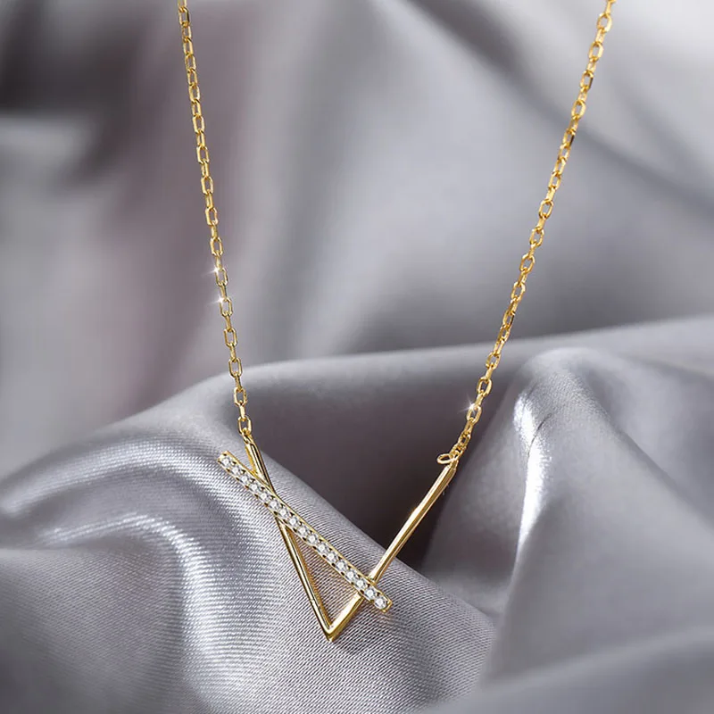 Hot Sale925 Sterling Silver Necklace Exquisite V-Shaped Pendant Shiny Zircon Choker Party Gift For Girls Fashionjewelry SNK014 - Image 4