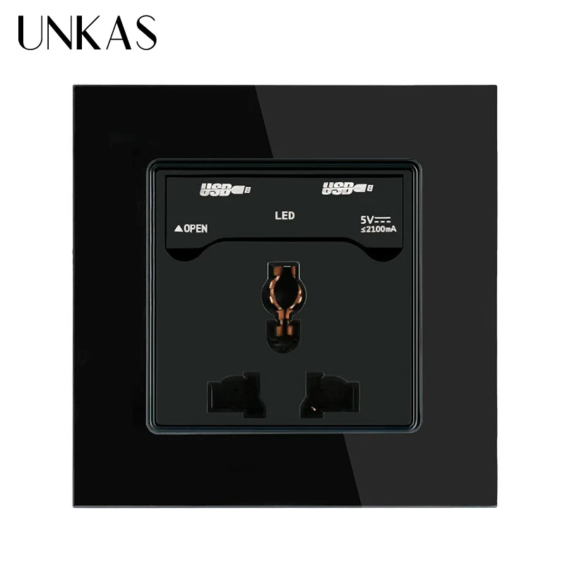 Black UNKAS зарядное устройство с двумя usb-разъемами для мобильных устройств, розетка стандарта Великобритании, настенная розетка с 3 отверстиями, розетка с 2100ма - Тип: Black