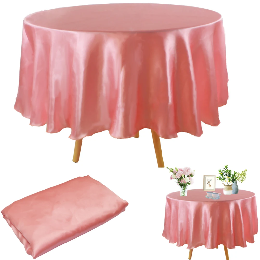 Round 145cm Satin Tablecloth Home Restaurant Table Cloth Tableware Cover Overlay Wedding Banquet Christmas Party Decoration