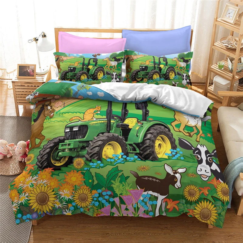 Trator fazenda 3d jogo de cama capa edredão conjunto com fronha têxtil casa  gêmeo completa rainha