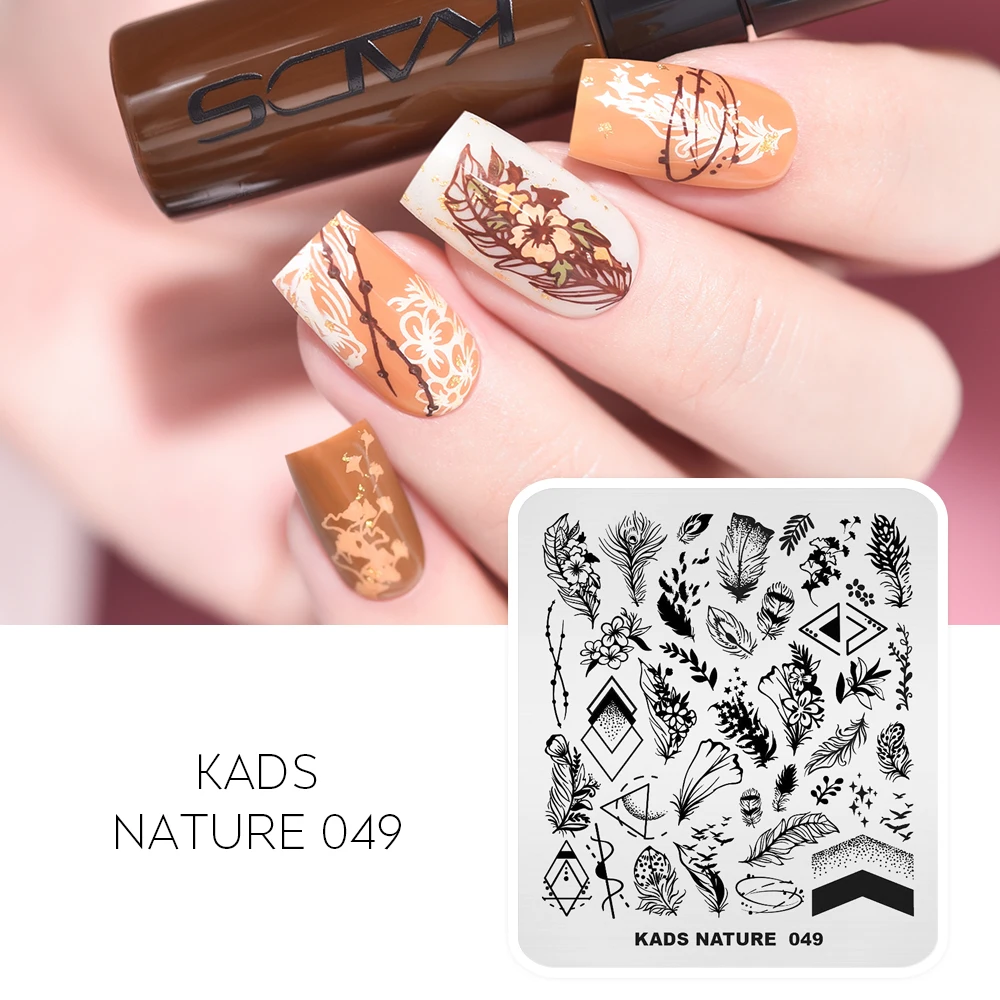 

KADS штампованные пластинки для ногтей природа 049 штампы для ногтей шаблон пластины цветок листья перо изображение Трафарет Инструмент DIY ногти