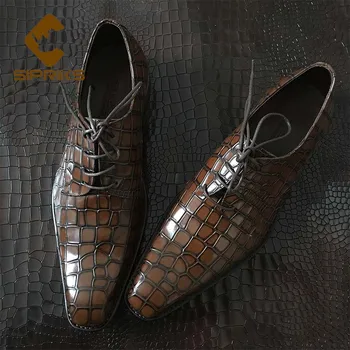 

Sipriks Italian Printed Crocodile Skin Dress Shoes Mens Brown Goodyear Welted Shoes Formal Oxfords Gents Suits Social Derby 2020