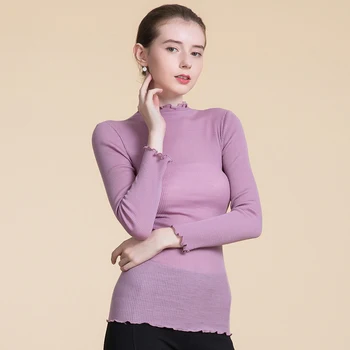

2019 Autumn Winter Sweater Silk Cotton Blend Seamless High Stretch Long Sleeve Slim T-shirt Jacket Bottoming