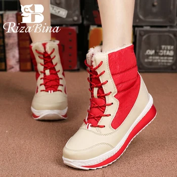 

RIZABINA New Half Short Boots Round Toe Lace Up Platform Snow Boots Winter Plush Fur Warm Shoes Women Outdoor Shoes Size 35-42