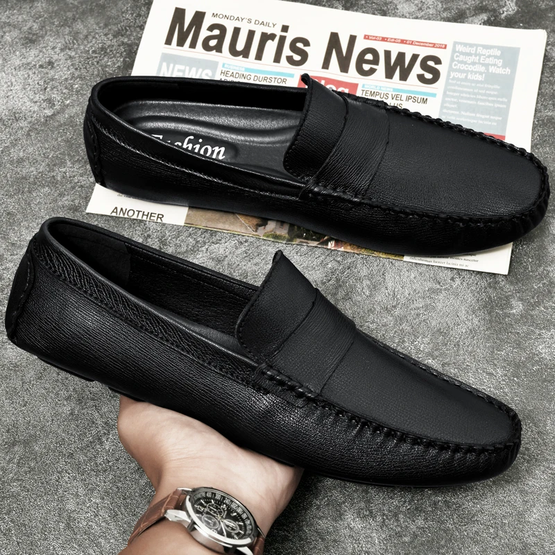 Genuine Leather Men Shoes Luxury Brand High Quality Formal Casual Mens Loafers Moccasins Soft Slip on Boat Shoes Plus Size 36-45 6