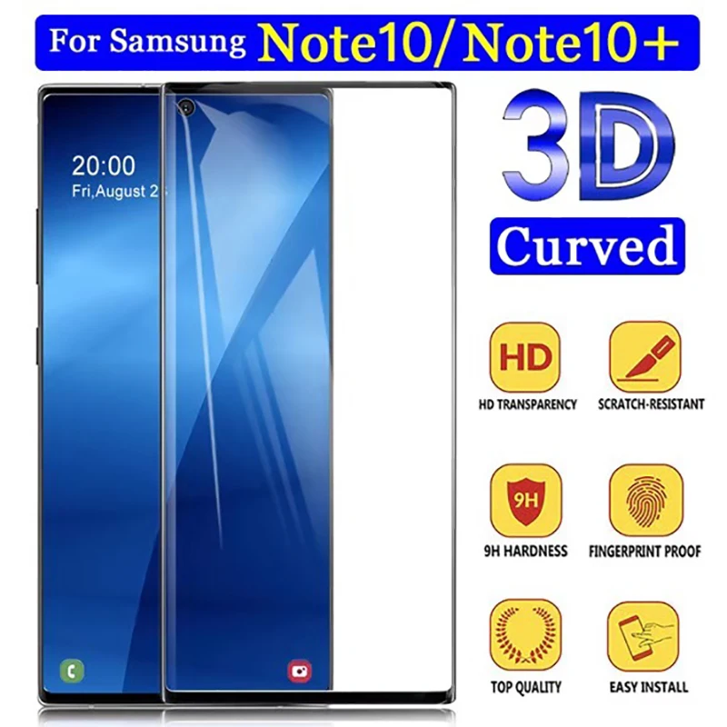 

3D Protective glass on for samsung galaxy note 10 pro plus tempered screen protector note10 10pro note10pro not film 10note glas